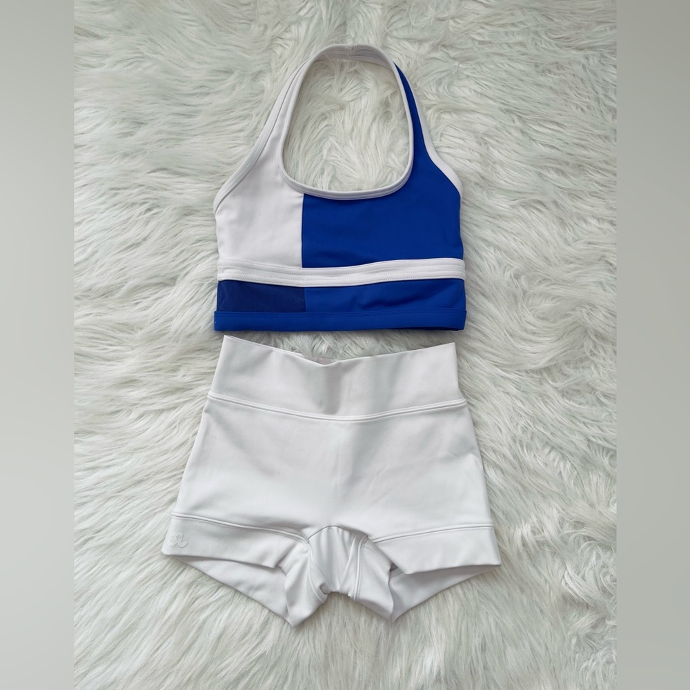 Jo+Jack Blue and White Sports Bra and Shorts Set